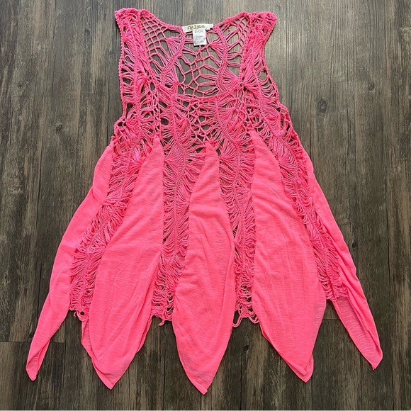 Rima Swim Cover Up Women's Pink Crocheted Scalloped Bottom Stretch Beach Pool L - Picture 1 of 9
